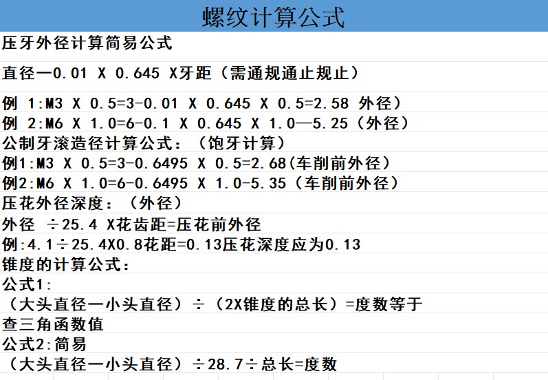 加工内螺纹时的计算公式